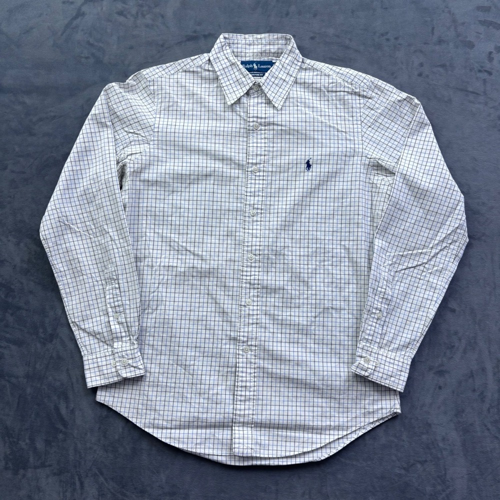 Ralph Lauren Custom Fit Tattersall Check Button Down Shirt White Blue 15.5 34/35